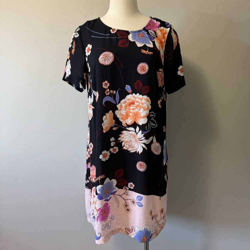 Daniel Rainn Black and Purple Floral Midi Dress SZ Medium